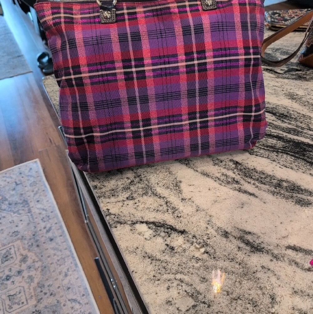 Coach Poppy Large Purple Plaid Tartan Glam Bag w/Matching Wristlet - RARE - Picture 7 of 15